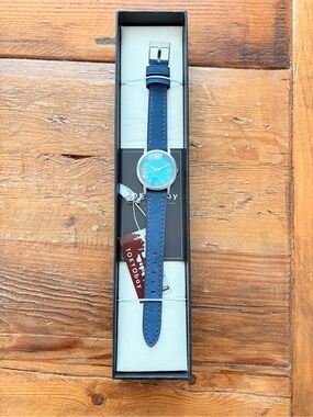 TOKYObay Blue Strap Watch with Turquoise Dial and Orange Accents